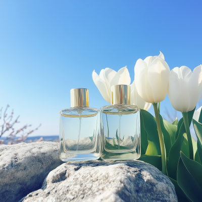 Perfumes on Rocks with Tulips