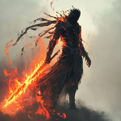 Warrior with Fire Shadow Sword