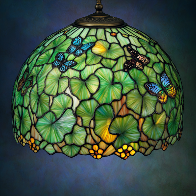 Cascading Ginkgo Leaves on Stained Glass