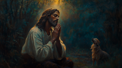 Jesus and Dog in Wilderness