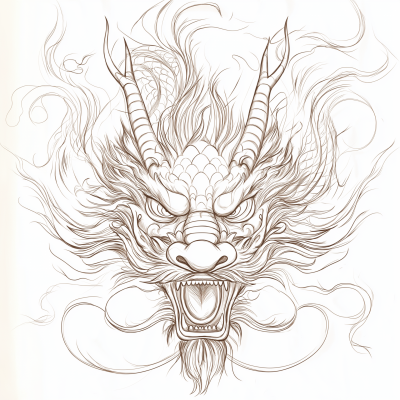 Chinese Dragon Head Linework