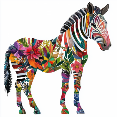 Colorful Zebra on White Background
