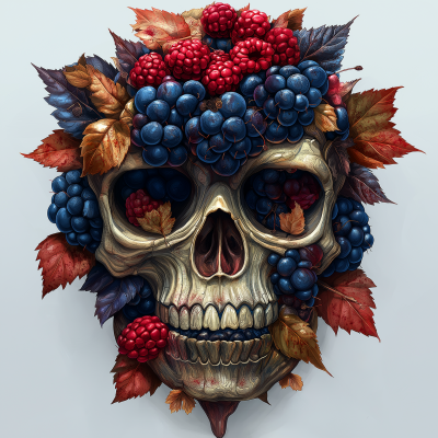 Skull with Blueberry and Raspberry Elements