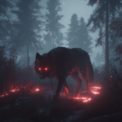 Mystical Forest with Wolf