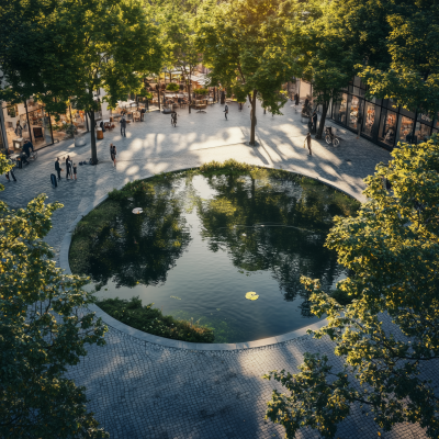 Pond Surrounded by Shops