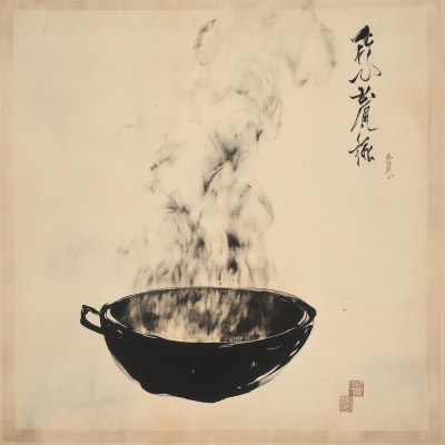 Japanese Ink Painting of Wok