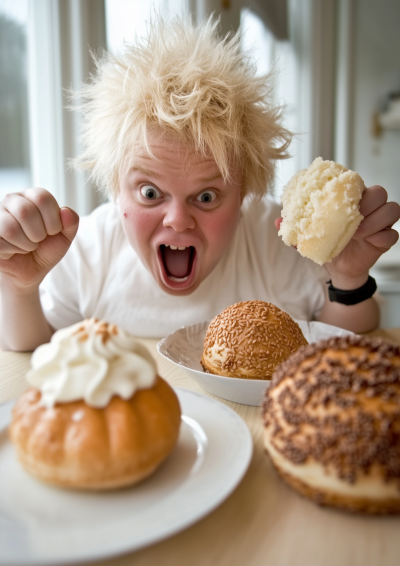 A Man Enjoying Semla