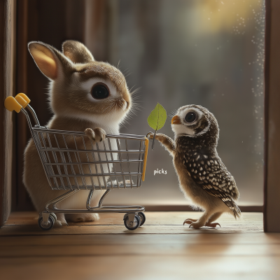 Bunny with Shopping Cart