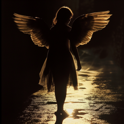 Angel Walking Towards Light