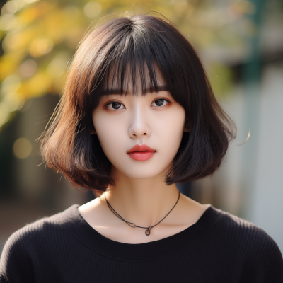 Beautiful Korean Girl with Bobbed Hair