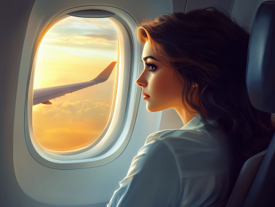 Woman by Airplane Window
