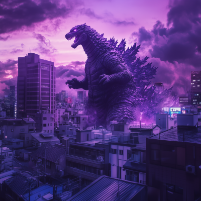 Purple Godzilla in the City