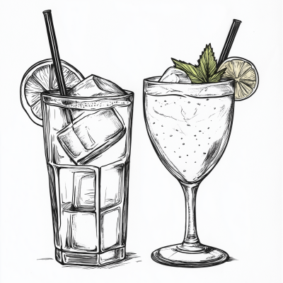 Funky Cocktail Line Drawing