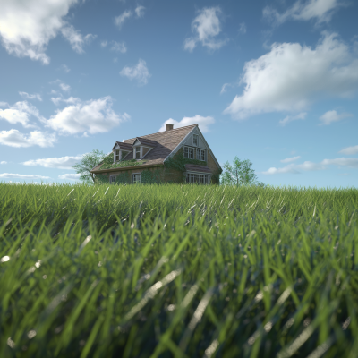 Photorealistic Cottage with Clear Sky