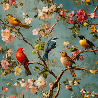 Birds and Flowers Wallpaper