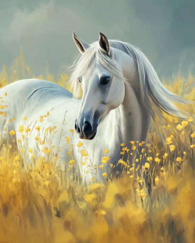 Young Arabian Horse in Flower Field