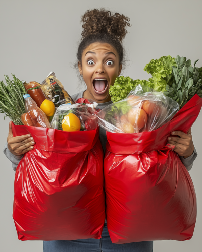 Amazed Woman with Groceries
