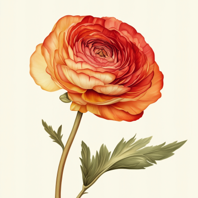 Vintage Ranunculus Flower Illustration