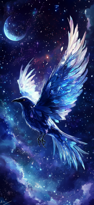 Mystical Crow under the Night Sky