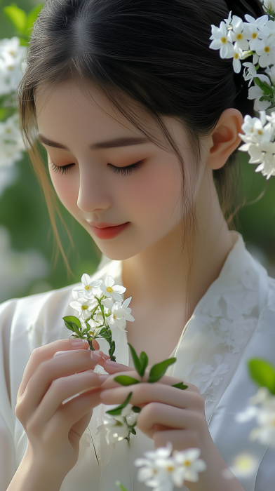 Girl in Hanfu Among Jasmine