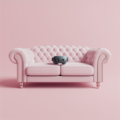 Pink Chesterfield Sofa with VR Headset