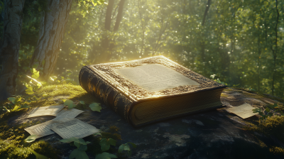 Mystical Book in Ancient Forest