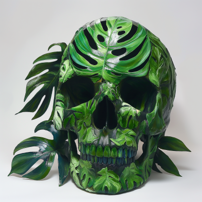 Skull with Monstera Leaves