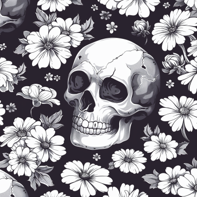 Pixelated Skulls and Flowers