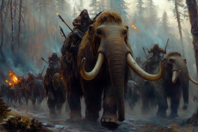 Mammoths and Neanderthals at Dusk