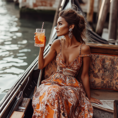 Fashionable French Woman on a Gondola