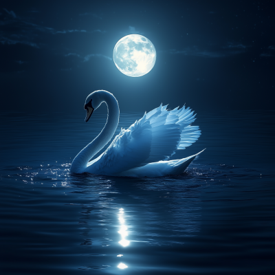 Swan on the Water at Night