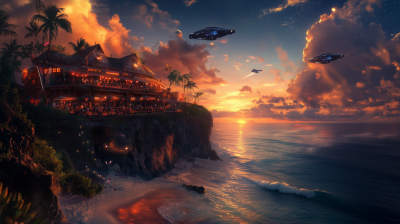 Tropical Sunset with Spaceships