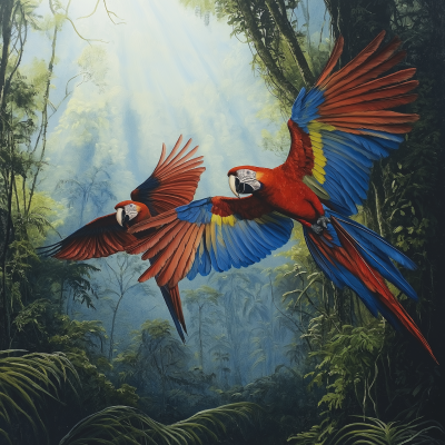 Majestic Macaws in Flight