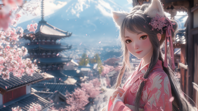 Cute Japanese Girl with Fox Ears