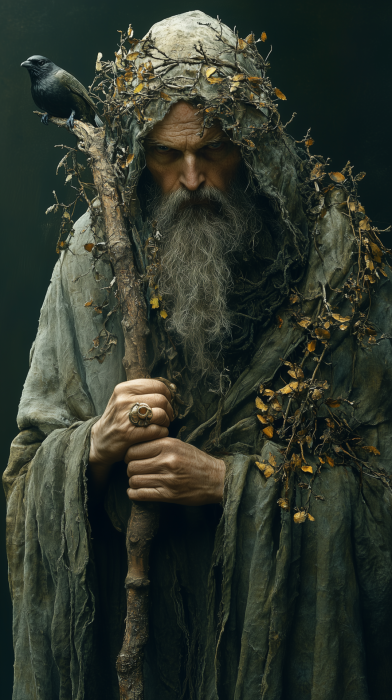 Wise Druid with Birds