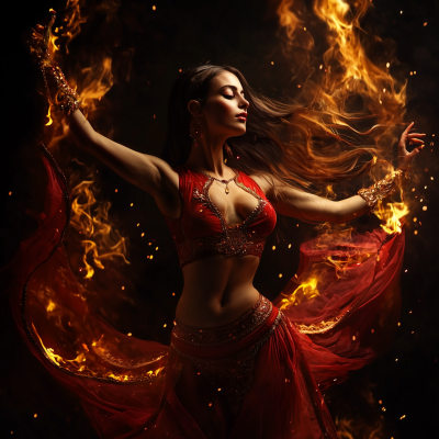 Dynamic Belly Dancer in Flames