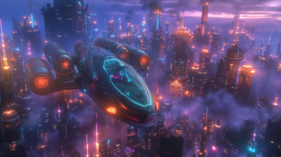 Futuristic Spaceship Over City