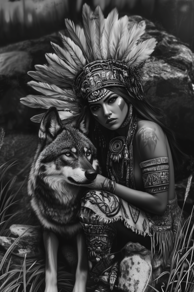 Aztec Queen and Her Wolf