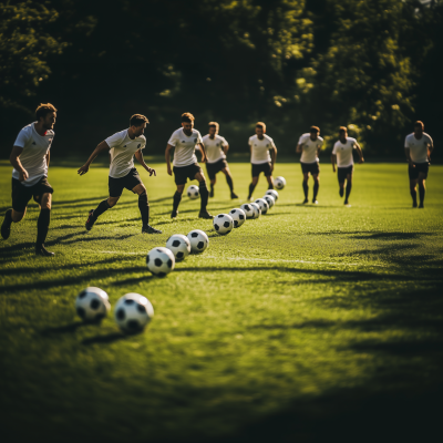 Soccer Players Kicking Balls