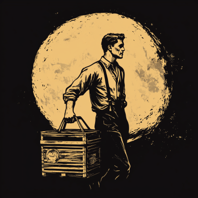 Man with Beer Crate Under Full Moon