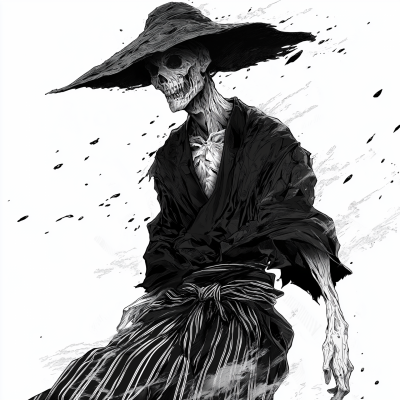 Dynamic Manga Character in Black and White
