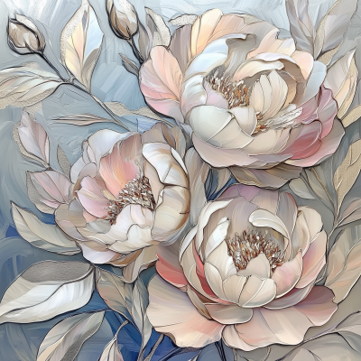 Elegant Peonies and Silver Leaf