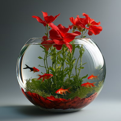 Aquarium with Red Flowers