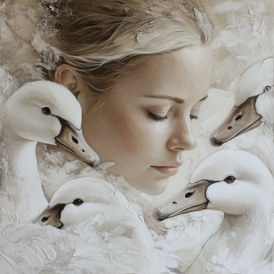 Portrait of a Woman Surrounded by Swans