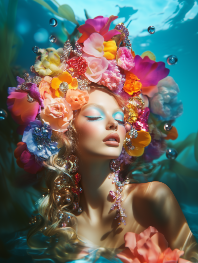Underwater Fashion with Flowers