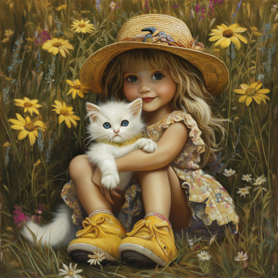 Little Girl with Kitten