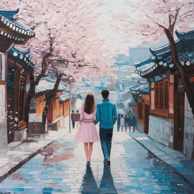Couple Under Cherry Blossoms