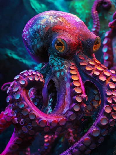 Vivid Cyberpunk Octopus