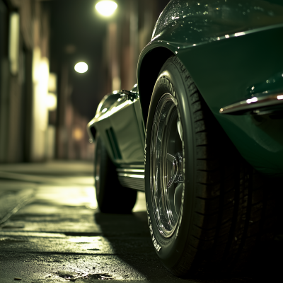 Green 1967 Corvette at Night