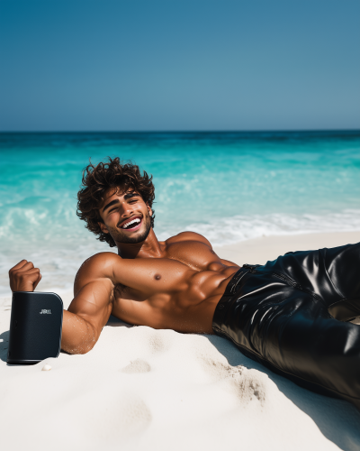 Laughing Man on Beach